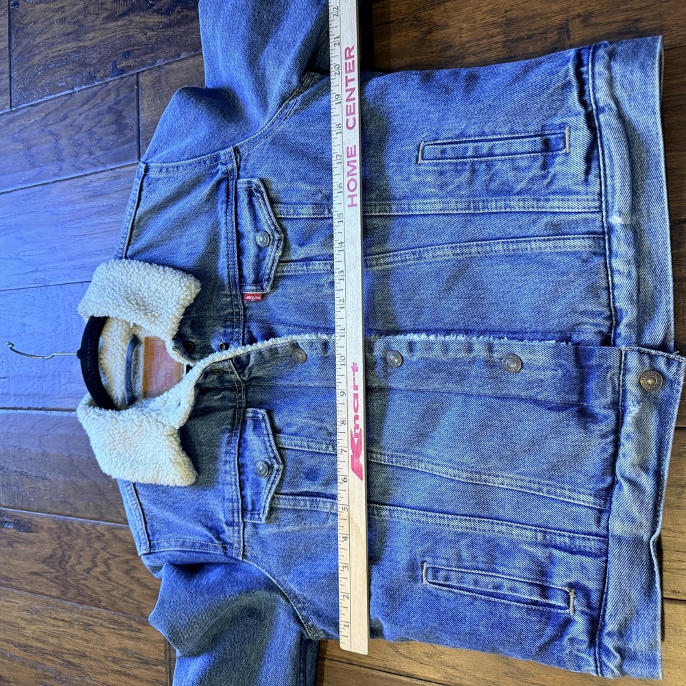 Levis Jacket Womens M Blue Jean SHERPA COLLAR Denim Trucker Button Front Warm - Picture 6 of 16